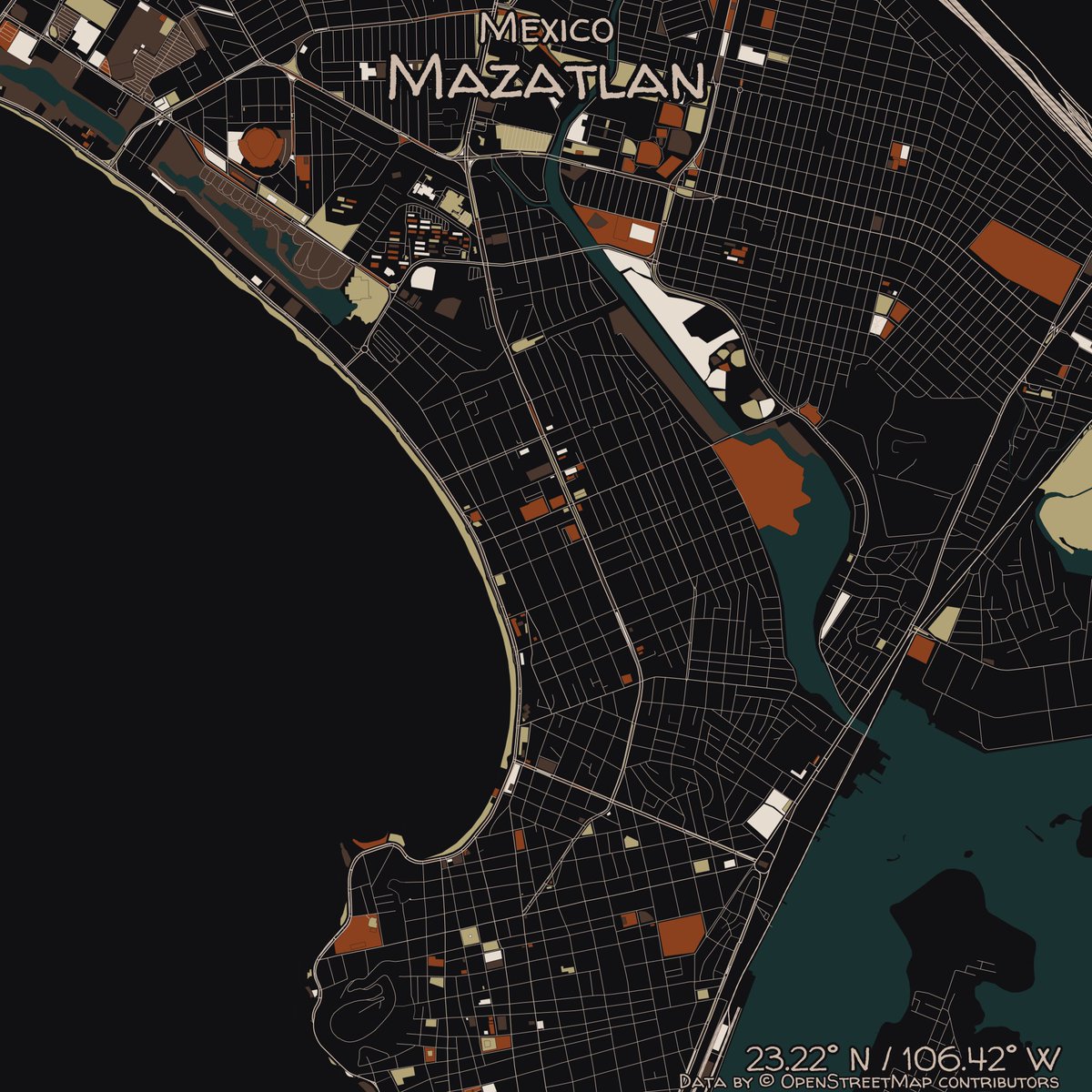 rcityviews's tweet image. Image of Mazatlan, Mexico created in #rstats using data from #OpenStreetMap.