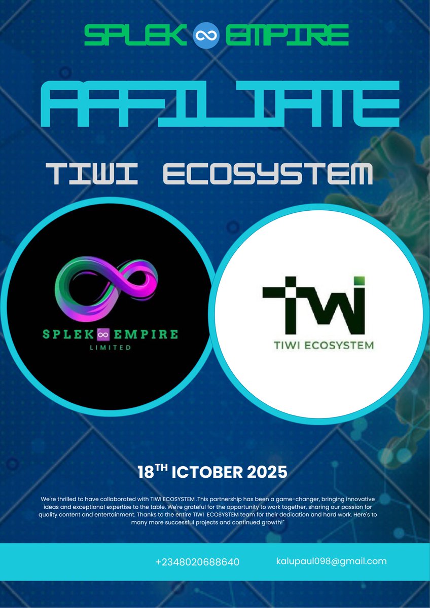 splexx19's tweet image. Warmest congratulations to me &amp;amp; @tiwiecosystem on this incredible partnership! 🤝🌟
We're thrilled to collaborate and assure our utmost diligence in working together to achieve remarkable success! 💼💪
Cheers to a prosperous journey ahead! 🎉 #PartnershipGoals