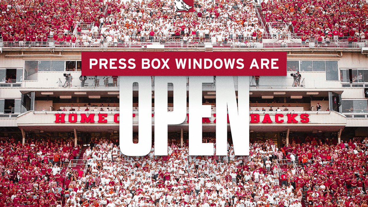 RazorbackComms's tweet image. Press box windows are OPEN for today's game between @RazorbackFB and Texas A&M.