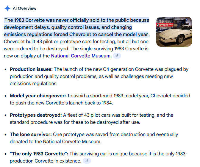 Im_NormalNormal's tweet image. Wow, I learned something new today.
*
Apparently the 1983 Corvette was so shitty they crushed them all but one.
*
I did not know that...
*