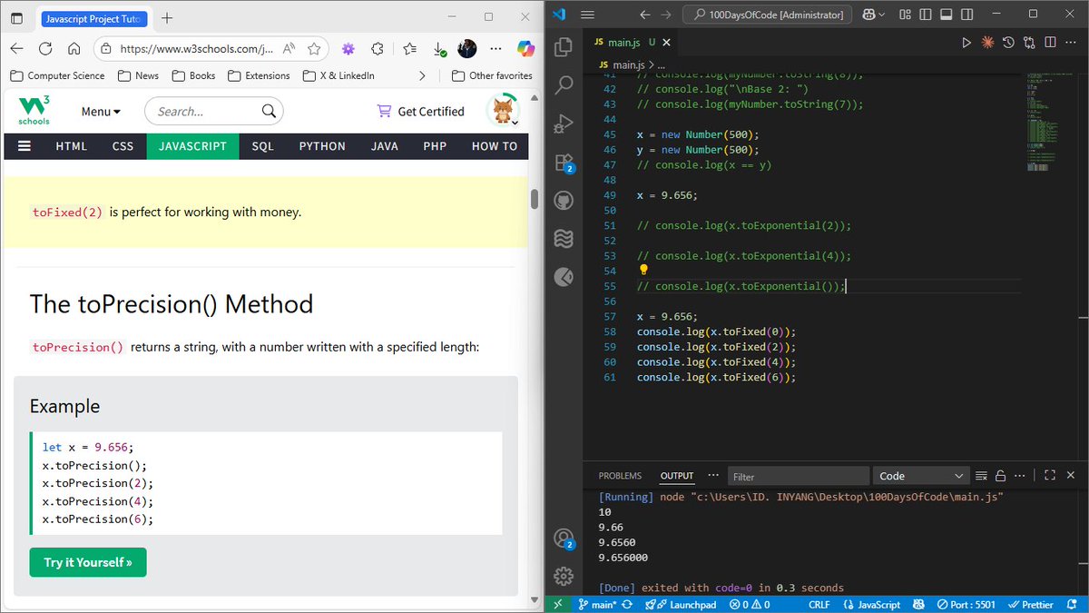 id_inyang_'s tweet image. Day 28 of #100DaysOfCode
Started learning about JavaScript Numbers and Number methods.
#javascriptlearning #LearnInPublic #LearningJourney