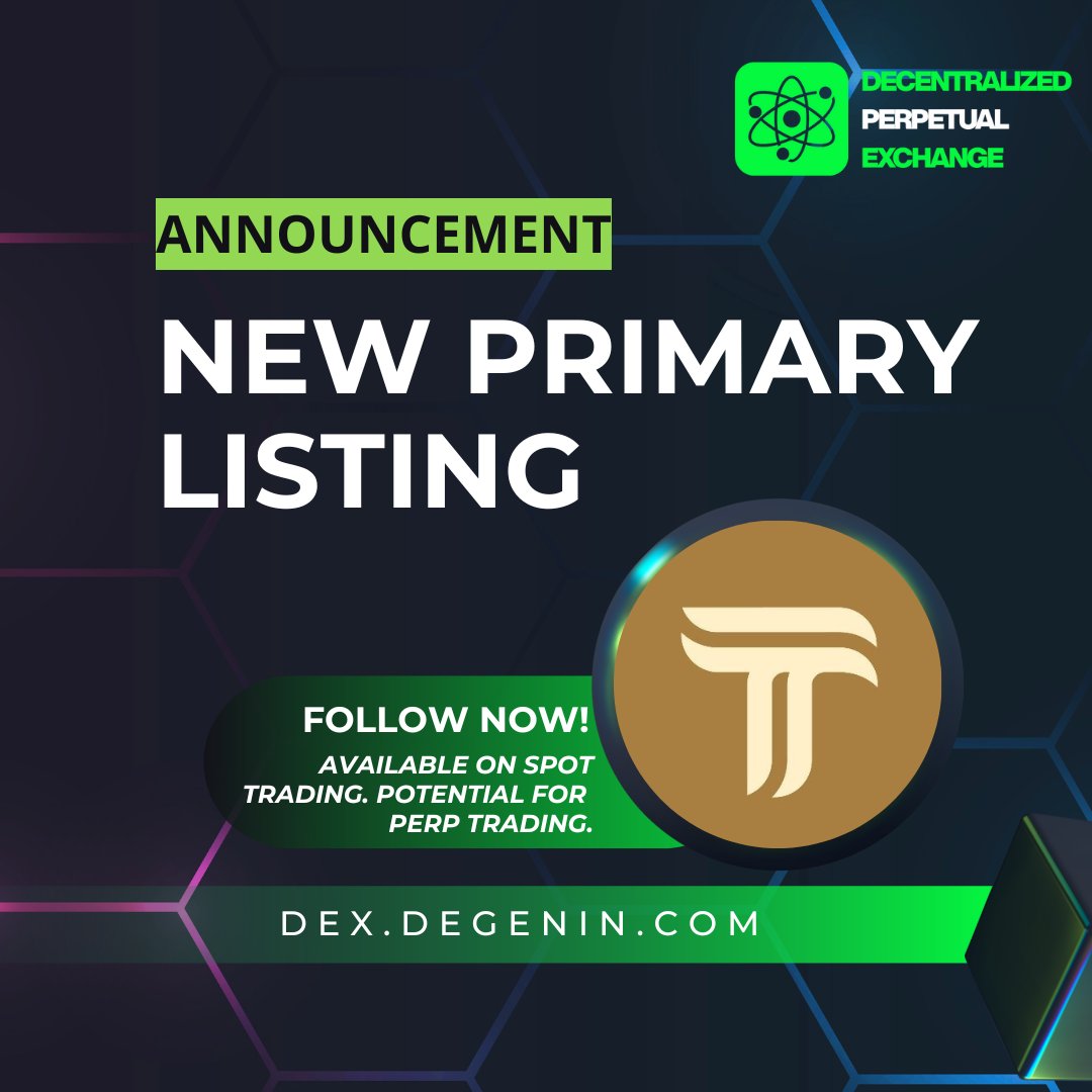 ⭐️Decentralized Perpetual Exchange is announcing exclusive primary listing for <a href="/TharwaUAE/">Tharwa</a> $TRWA

✅Currently available on spot trading, with the potential to be listed on perpetual trading.

🔗Trade now: dex.degenin.com/spot/ethereum/…
 $ETH $pDGN