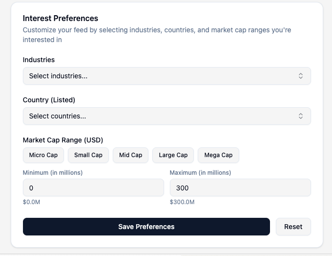 Coming soon to ticker-notes.com

ability to define industry / geography / market cap for what notes show up in your default feed

Always knew that matching by just the ticker is a bit too restrictive. This aims to fix the problem by letting you specify