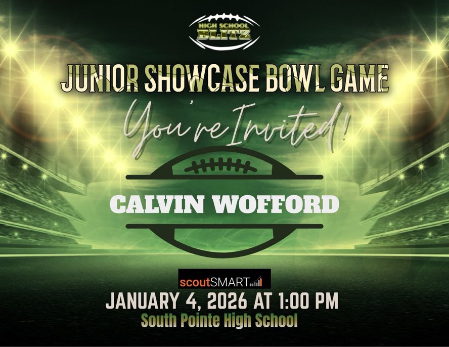 Calvin Wofford (@calvinwofford12) on Twitter photo Beyond Grateful and blessed To be invited to the <a href="/HighSchoolBlitz/">High School Blitz</a> Junior Showcase bowl!!!!#Agtg Beyond Grateful and blessed To be invited to the <a href="/HighSchoolBlitz/">High School Blitz</a> Junior Showcase bowl!!!!#Agtg