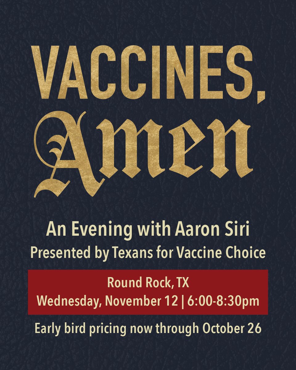 ✋STOP SCROLLING! Have you gotten your tickets yet? 

TFVC is proud to be hosting an inspiring keynote and Q&amp;A with <a href="/AaronSiriSG/">Aaron Siri</a>  on his new book, Vaccines, Amen: The Religion of Vaccines in Round Rock (near Austin), the evening of Wednesday, November 12. Each ticket includes a