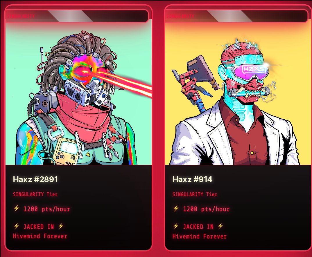 The  <a href="/Haxz_xyz/">Haxz</a> singularity experience started with 2 but grew up to 6 in a week. Get your <a href="/Haxz_xyz/">Haxz</a> from the secondary market before it's too late, we are just getting started, thank you for your efforts <a href="/voltersolana/">volt</a> <a href="/crypt_ethan/">Ethan 🧘🧘🧘</a> #SolanaNFTs #NFTs #NFTCollection #nftcollectors