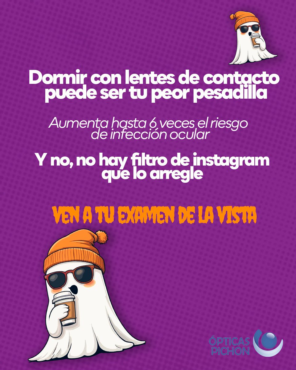 OpticasPichon's tweet photo. 👻 No necesitas ver fantasmas para asustarte… solo estos datos sobre tus ojos.
😱 Dormir con tus lentes de contacto, saltarte tus revisiones o pensar que “ves bien” podría ser más peligroso de lo que imaginas.

En Ópticas Pichón cuidamos tu vista para que nada te asuste. https://t.co/MhjcfjQ7z6