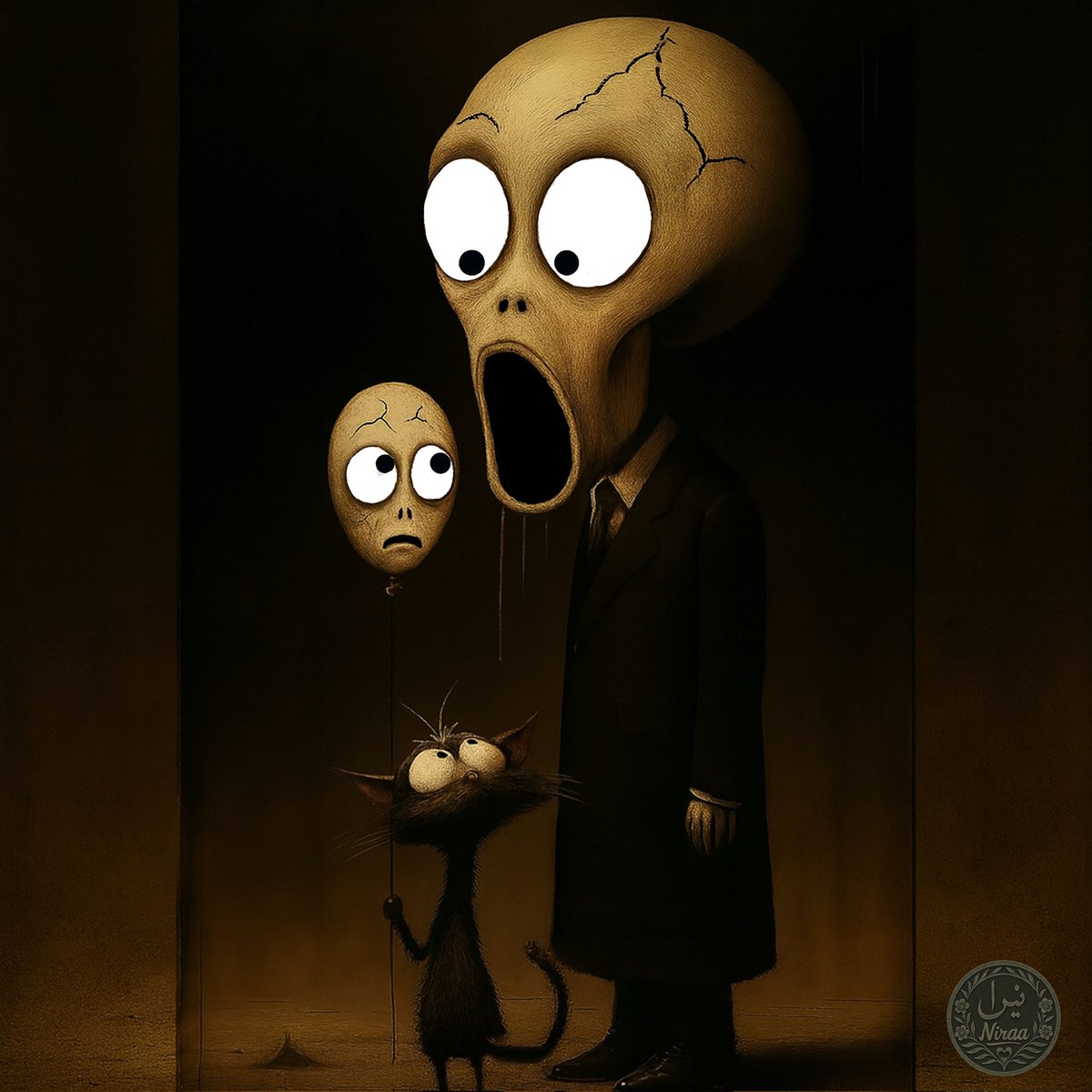 artemoj8's tweet image. Fear of What Cannot Be Explained
#SurrealArt #SymbolicFear #Unexplainable #CrackedReality #WideEyedSilence #surrealism #EmotionalWeight #DarkWhimsy #MythicMood #VisualPoetry #NFTIran #ArtThatSpeaks #FearAsForm #TetheredSorrow #CatWitness #OccultElegance #StrangeOccurrence #objkt