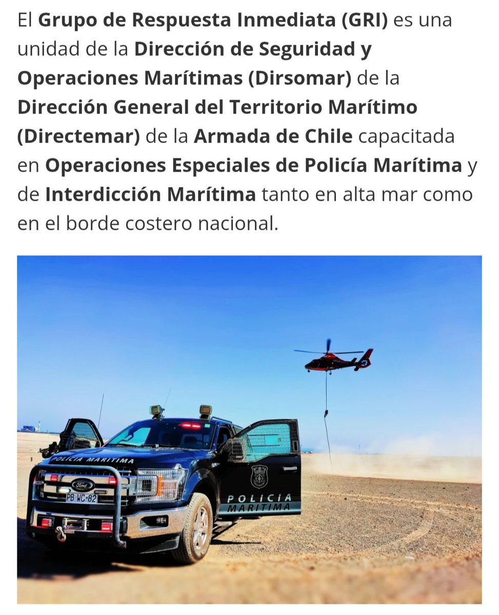 AndreswCaco's tweet photo. Grupo d Respuesta Inmediata #GRI, Unidad q Pertenece a la #DIRSOMAR d la #DIRECTEMAR @DGTM_Chile d la @Armada_Chile
POLICÍA MARITIMA d 🇨🇱
👮🏻‍♂️🚔⚓🚤
 
@VenomSn31096871 @lovat1942 @CucharaSargento @Lautaro_Chile @Fauerzaesp @diaz_writer @Donpatoinfowars @Sr_Sc0rpi0 @n0ct_can1slupus https://t.co/Vz6wv2TD2F