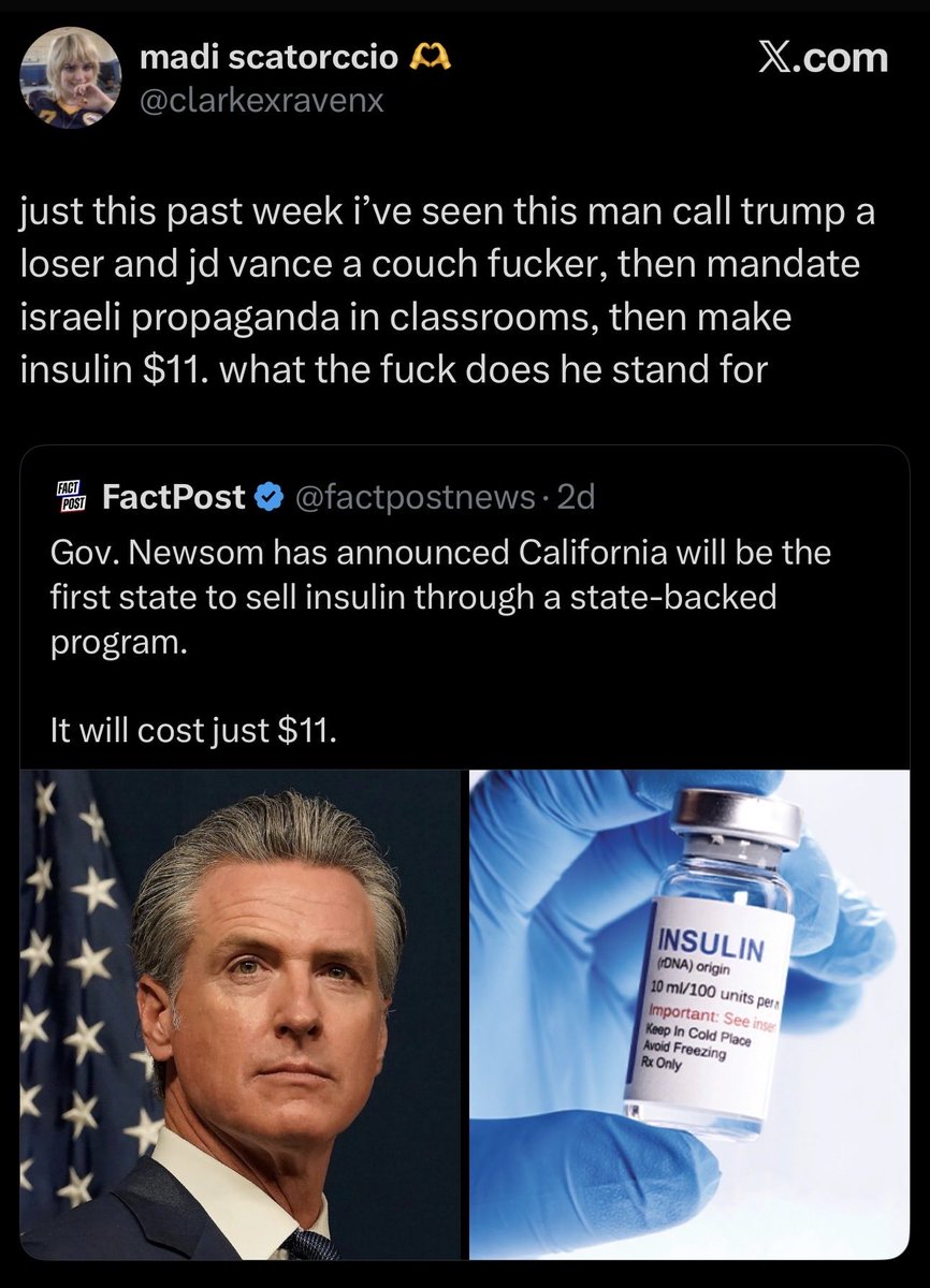 Gavin Newsome is the actual most “America First” potential presidential candidate. He’s kind of an asshole (very on-brand for America) and you really don’t get the vibe of him being weird or lying.