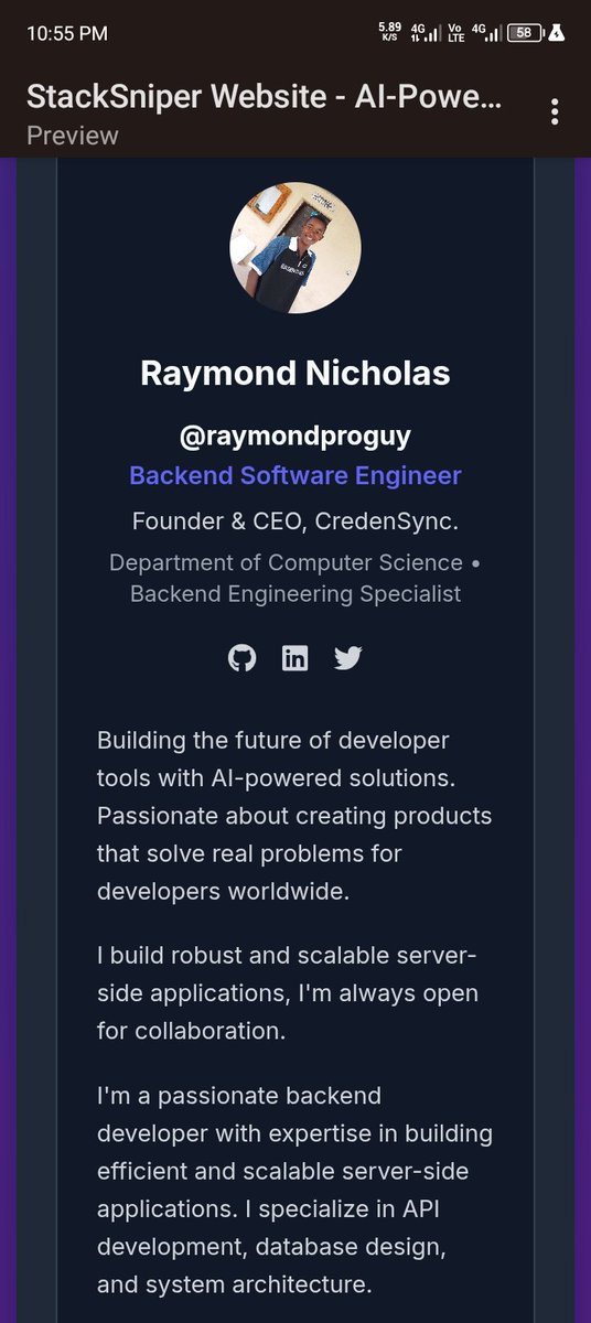 I'm Raymond backend developer and a bit into cloud and DevOps engineering you?
Let's connect 

#letsconnect 
#raymondproguy
#CredenSync