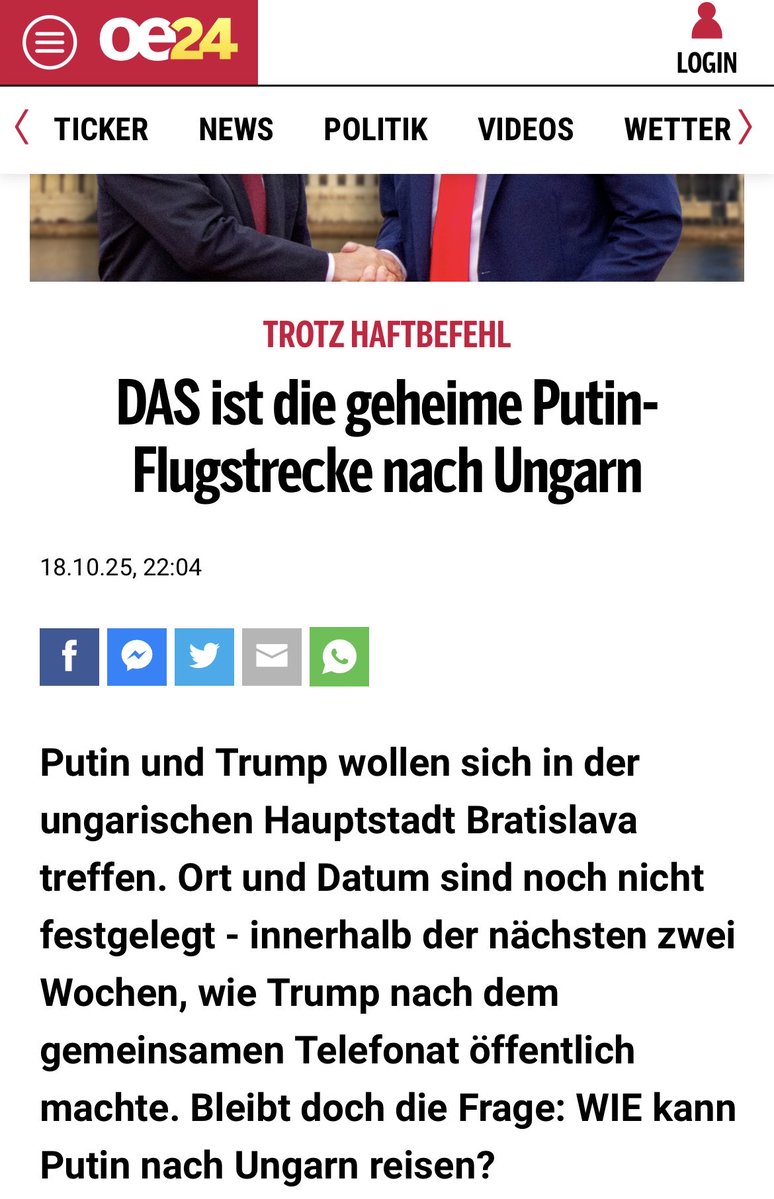 Wenn ein österreichisches Medium ala oe24 die Hauptstadt Ungarns nicht kennt, dann bekommst du Angst vor deren Berichterstattung… oe24: „Putin und Trump wollen sich in der ungarischen Hauptstadt Bratislava treffen.“