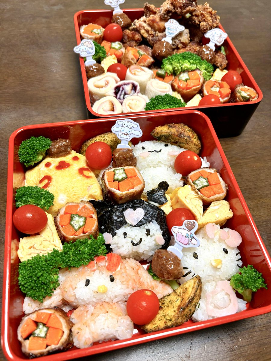 ☀️女子大生が作る妹の運動会弁当☀️

無事にサンリオキャラクターズのキャラ弁完成しました！早く家族の驚く顔が見たいです！😆💕

過去1の大作です！めっちゃ頑張りました！
いいねだけでもしてください👍
#ももごはん
#運動会弁当　
#キャラ弁
#サンリオ