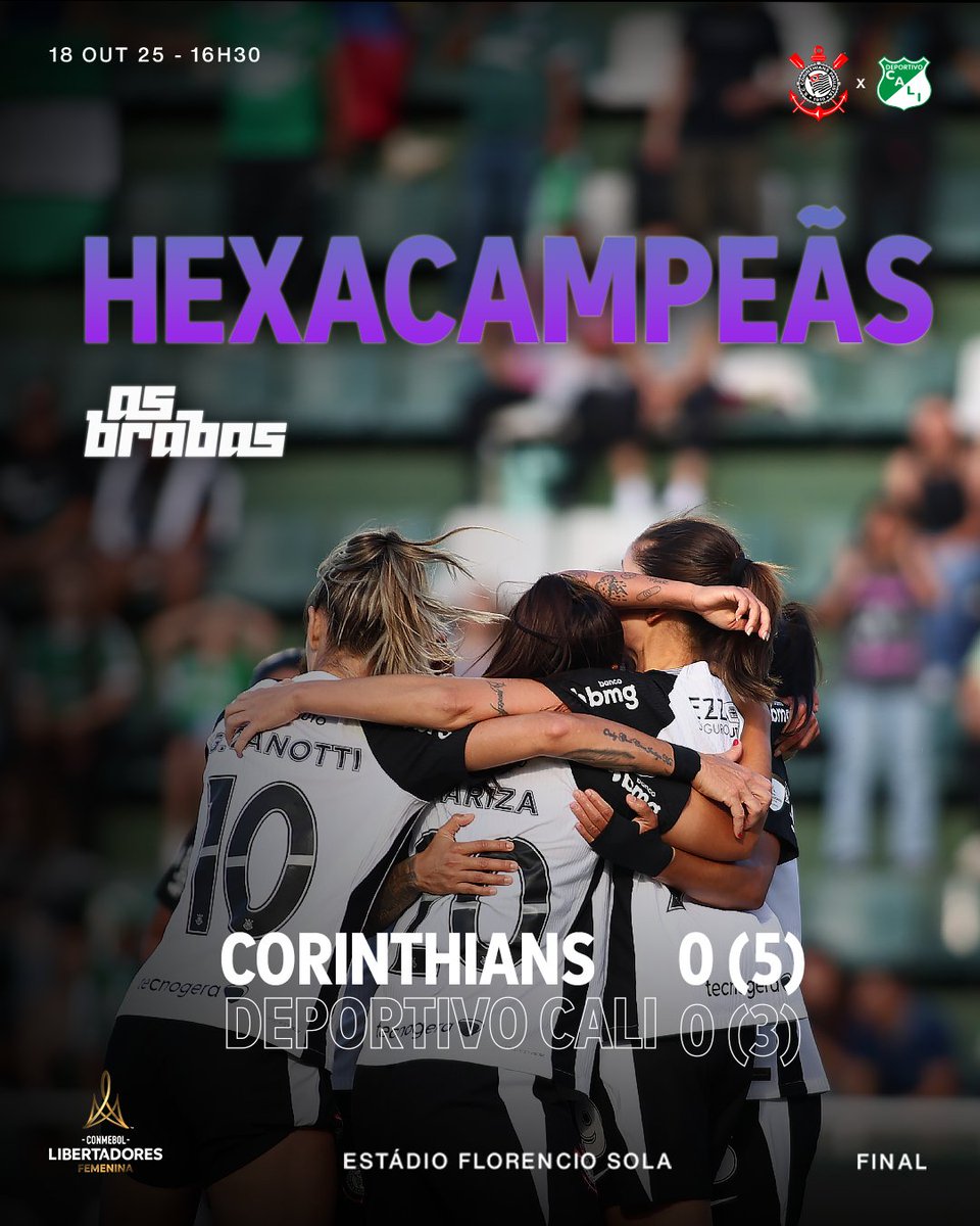 PODE GRITAAAAAAAAAAR, FIEEEEELLLLLLLL!!!!!!!!!!! 🗣🗣🗣🗣

É CAMPEÃ!!!!!!! É CAMPEÃ!!!!!!!! 🏆🏆🏆🏆🏆🏆

O Sport Club Corinthians Paulista é hexacampeão da CONMEBOL Libertadores Femenina!!!

VAAAAAAAAAAI, CORINTHIANS!!! 🖤

#AsBrabas
#VaiCorinthians