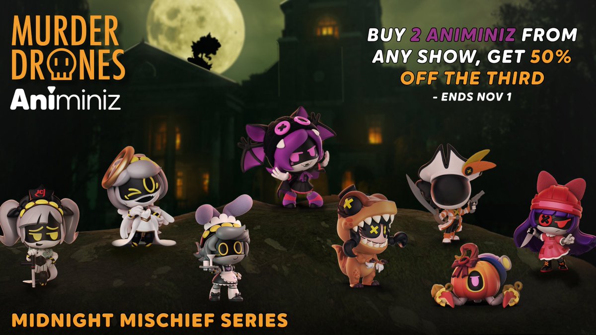 glitch_prod's tweet image. The MD cast is back with their ICONIC fits like Maid N or that time Tessa was a pirate! Buy 2 Animiniz from ANY show & get the 3rd for 50% off - Sale ends Nov 1!