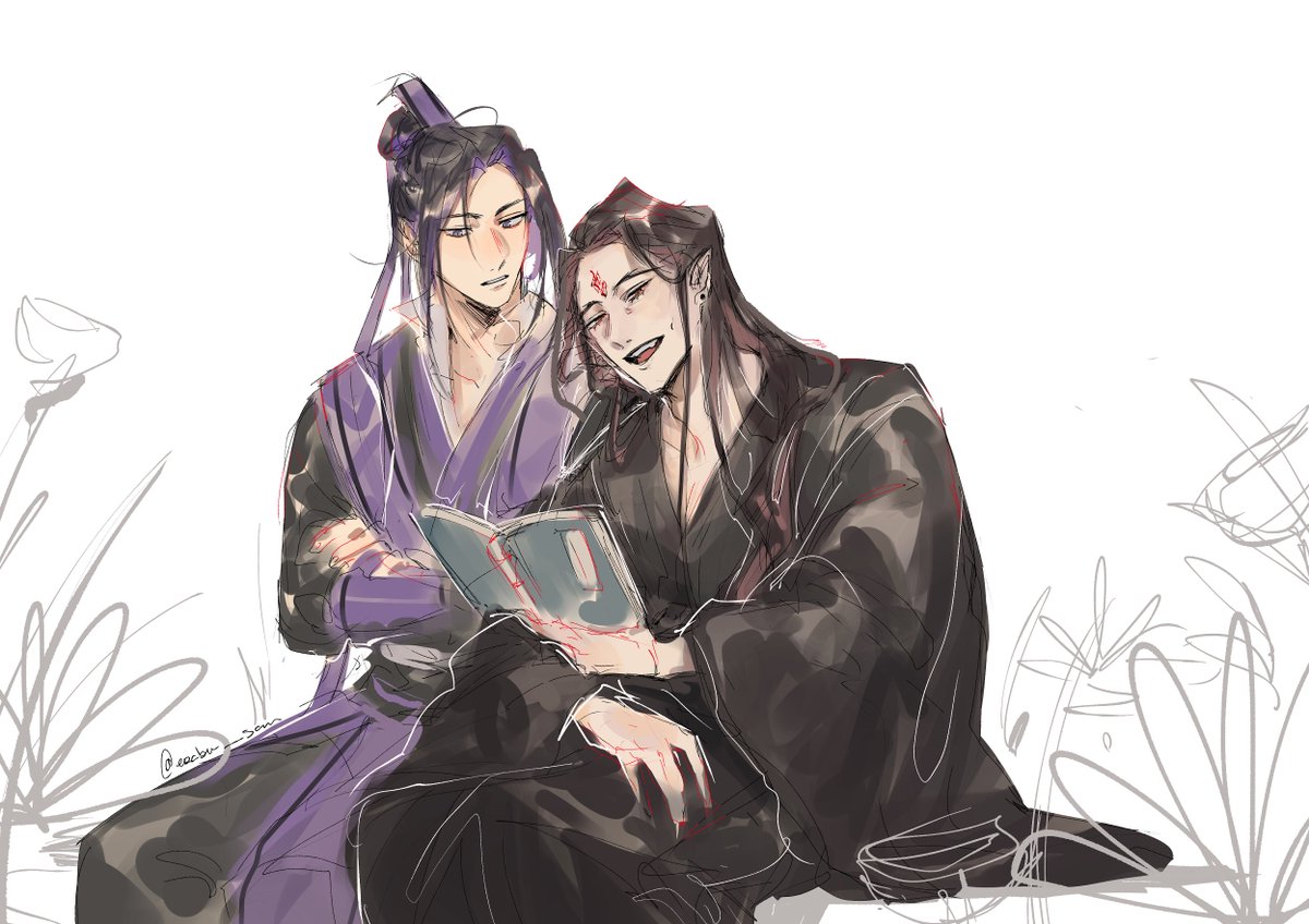 Erabu_san's tweet image. Late sketch
HC that jc would find tlj&apos;s voice pretty relaxing when he reads poem or story... sounds like a melody
(and yeah tlj enjoys putting his head on jc&apos;s shoulder even if tlj is actually taller than him haha)

#tiancheng #jiangcheng #tianlangjun #svsss #mdzs