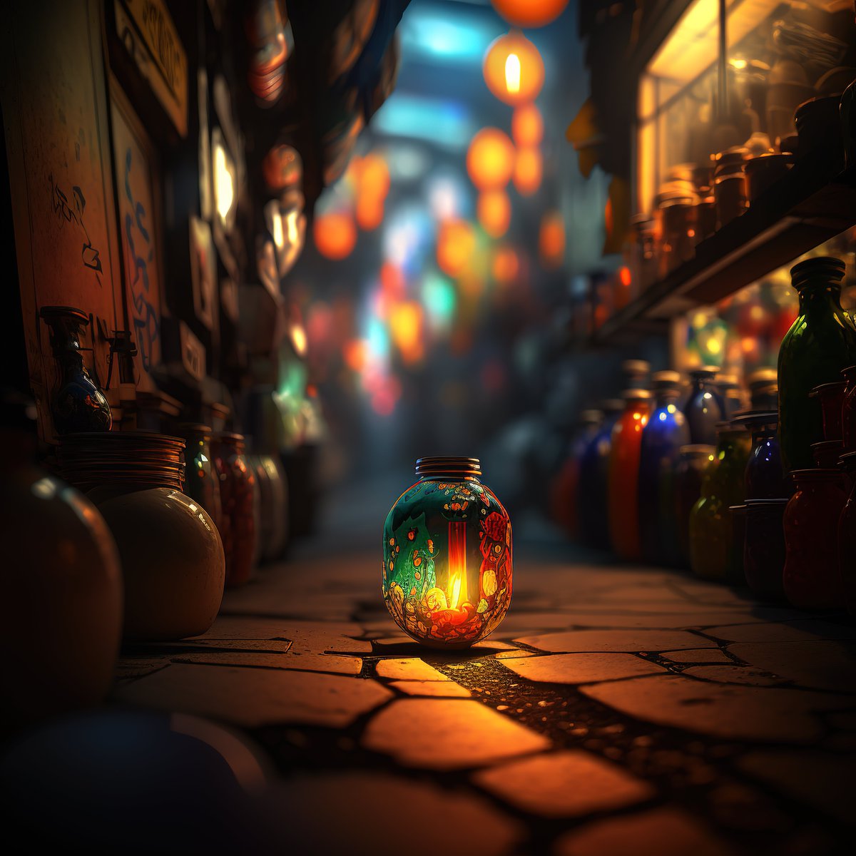 NoBanksNearby's tweet image. 8:45 PM. This vibrant, glowing jar on ancient stones reminds you to seek out the quiet, illuminated moments in the evening&apos;s hum. The world blurs, but this single flame, rich in detail, asks for your full, present attention right now.

#CreativeCode #LimitedEdition #TimeBasedNFT…