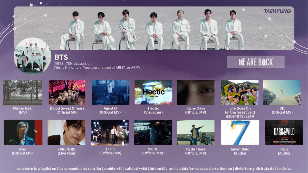 purpleyou38's tweet image. Les dejamos el mapa de MVs a seguir. 
Pueden hacerlo de forma manual o con la siguiente playlist:

• YouTube 
youtube.com/playlist?list=…

• YouTube Music 
music.youtube.com/playlist?list=…
