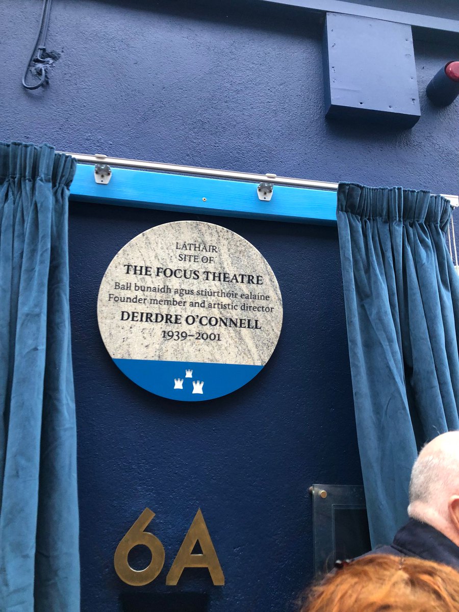 sgcra's tweet photo. A plaque was unveiled today by the @PresidentIRL, Mrs. Higgins and the @LordMayorDublin  for Deirdre O’Connell founder of the Focus Theatre at 6 Pembroke Place, D2. https://t.co/fqUQfebqjx
