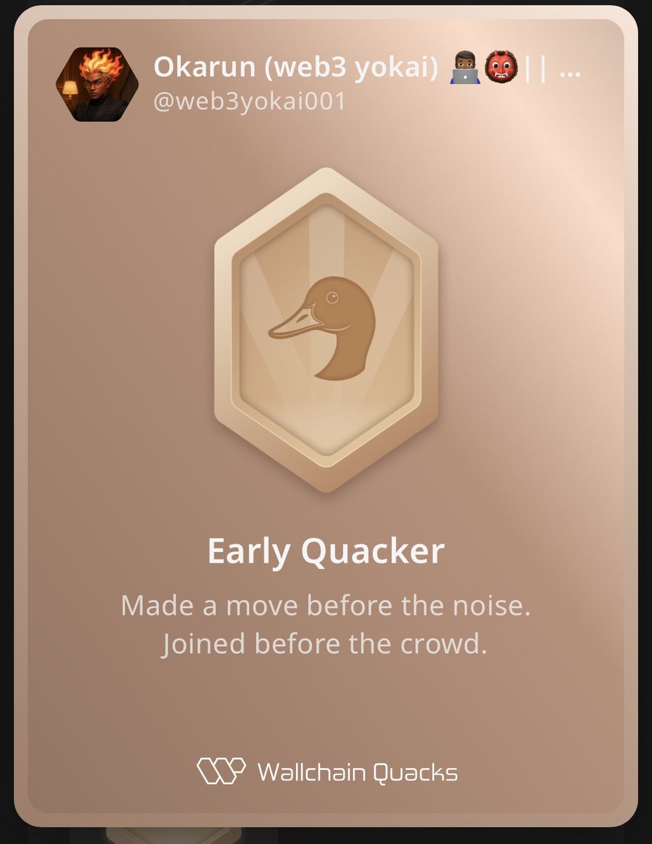 web3yokai001's tweet image. Just unlocked the Early Quacker on @wallchain_xyz 🏆

How cool is that?

Feels great to have my contributions recognized.

How’s Wallchain Quacks been treating you so far?

Not on board yet? Drop a comment for an invite 👇🦆