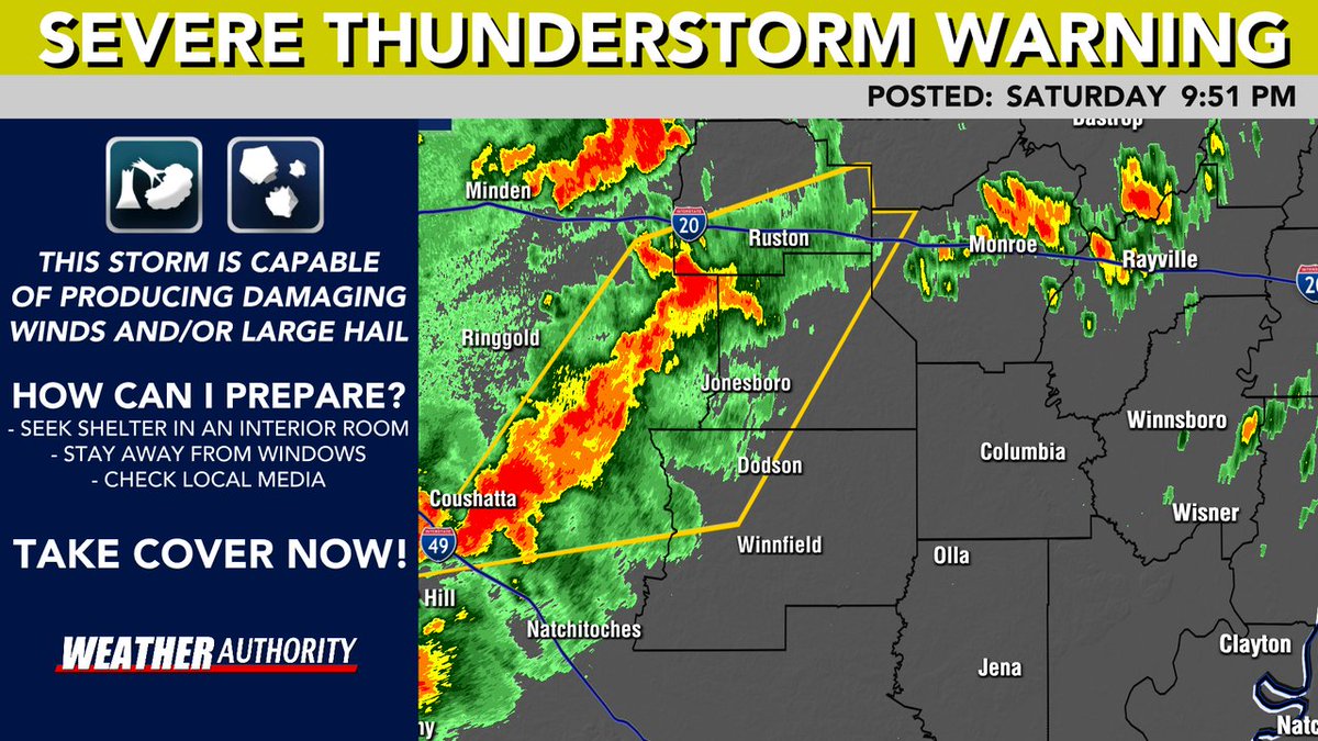 A SEVERE THUNDERSTORM WARNING has been issued for the areas highlighted in yellow until Oct 18 10:45PM. View the image below for more details. Stay tuned to social media and the KNOE 8 Weather App for additional information.