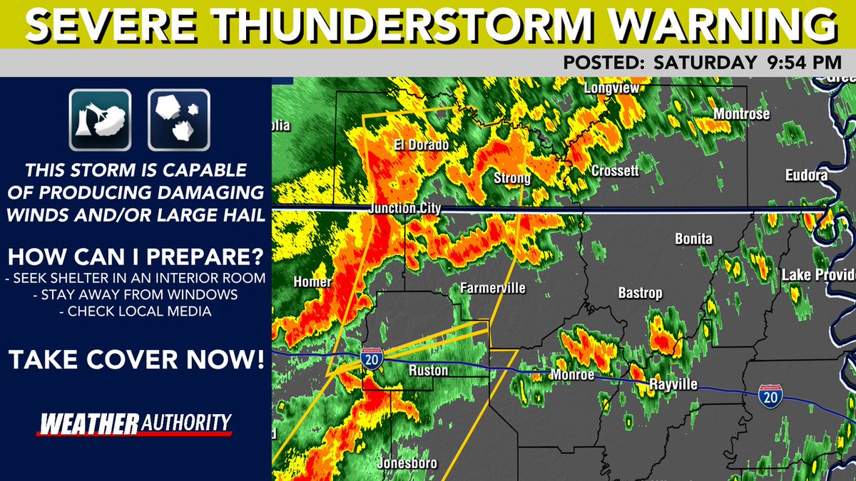 A SEVERE THUNDERSTORM WARNING has been issued for the areas highlighted in yellow until Oct 18 10:45PM. View the image below for more details. Stay tuned to social media and the KNOE 8 Weather App for additional information.