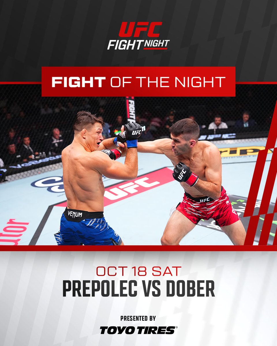 ufc's tweet photo. A battle to remember! ⚔️

@KPrepolec &amp; @DrewDober each go home with the #UFCVancouver FOTN 👊

[ B2YB: @ToyoTires ] https://t.co/lgsLytXcUO