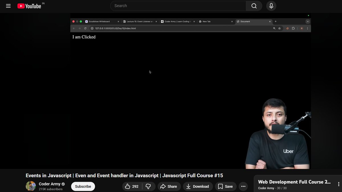 Ayushtiwari7819's tweet image. 🚀 Day 29 – WebDev Journey
Today I explored Events & Event Handlers in JS
🔹 Event types: click, mouseover, keydown, submit
🔹 Attaching handlers: onclick vs addEventListener()
🔹 Dynamic interaction: change content, style & behavior on the fly
#LearnInPublic #100DaysOfCode