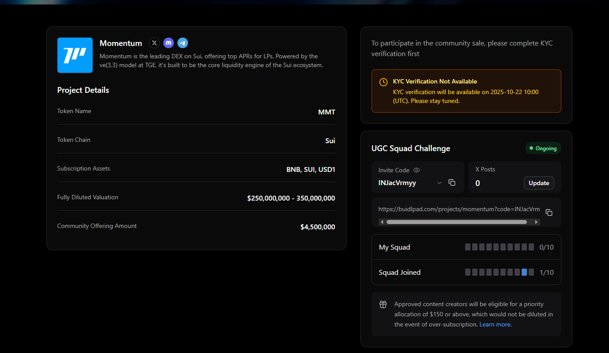 FAMILY NEWS TO PARTICIPATE IN THE MOMENTUM PRESALE

💰EASY $150 ALLOCATION OPPORTUNITY ~ 

Momentum (MMT) Everyone’s chasing WLs… but here’s a fixed $150 allocation that won’t dilute even if it’s oversubscribed 

$MMT• ~9K winners expected (a few will bag higher allocations)