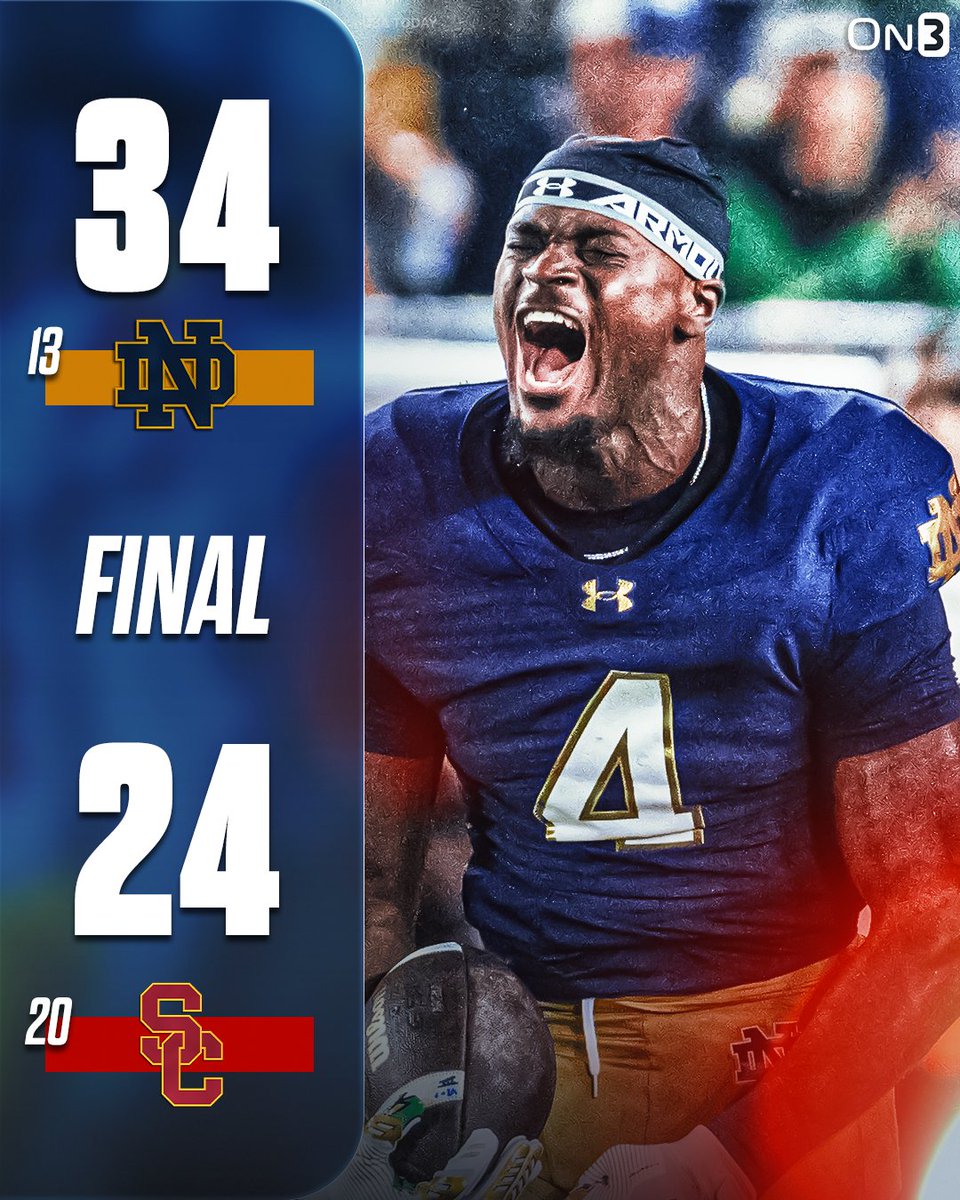Notre Dame holds off No. 20 USC✌️

on3.com/teams/notre-da…