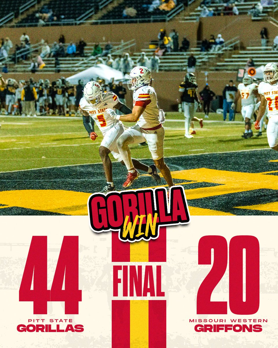 Pitt State Football (@gorillasfb) on Twitter photo GORILLAS WIN 44-20 AGAINST MISSOURI WESTERN 🦍 
#GRIT // #KOJ // #OAGAAG GORILLAS WIN 44-20 AGAINST MISSOURI WESTERN 🦍 
#GRIT // #KOJ // #OAGAAG
