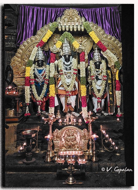 TheGopalan's tweet photo. The main deity in this temple is Rama and he is in "vivaha" kolam or Kalyana-rama, as Sita is to Rama's right, as opposed to the more common arrangement where she appears to his left. 

The temple is likely the oldest surviving, and continuously in worship dedicated to Rama.

Kodandarama Temple, Hiremagalur, KA