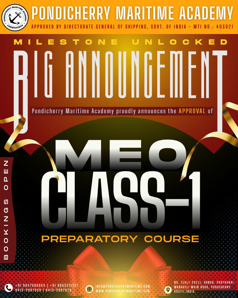 Pondymaritime's tweet image. Big news! 🚀 Our new courses got approved at Pondicherry Maritime Academy!
15 Years of Excellence!
Pondicherry Maritime Academy proudly marks 15 incredible years of shaping seafarers&apos; futures!
pondicherrymaritime.com #NewBeginnings #NewCourse #ERS #CompetencyCourse