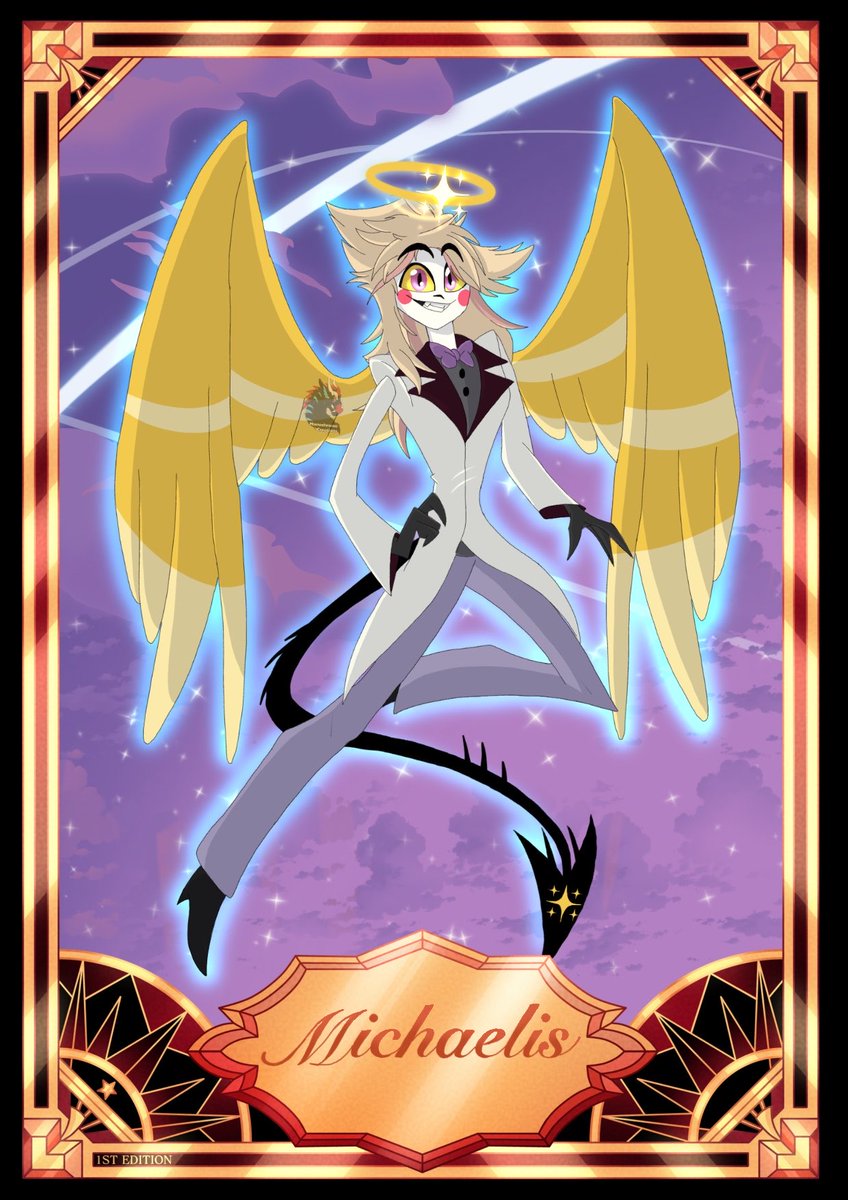 My new Oc Michaelis he’s the son of my oc Izabella Morningstar and Adam he gets his looks from grandpa Lucifer. #HazbinHotel #HazbinHotelOC #hazbinhoteloc #Hellaverse #hellaverseoc