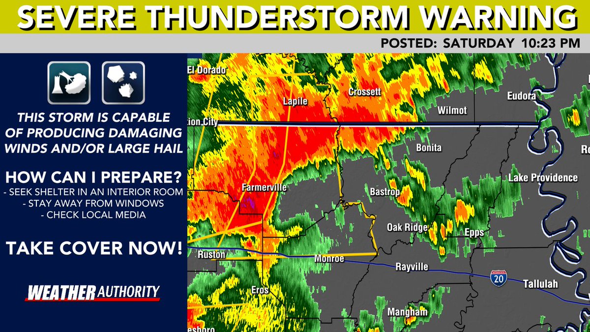 A SEVERE THUNDERSTORM WARNING has been issued for the areas highlighted in yellow until Oct 18 11:00PM. View the image below for more details. Stay tuned to social media and the KNOE 8 Weather App for additional information.