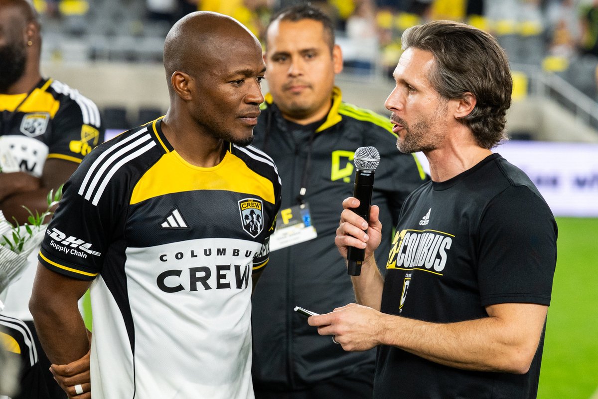 JoshPolandTV's tweet photo. We honored Crew legend @darlingtonnagbe tonight as he gets ready to retire after this season. What an incredible human being. Thanks for the great Black and Gold memories, D! #Crew96 #6OAT https://t.co/qz6RkSjjDC