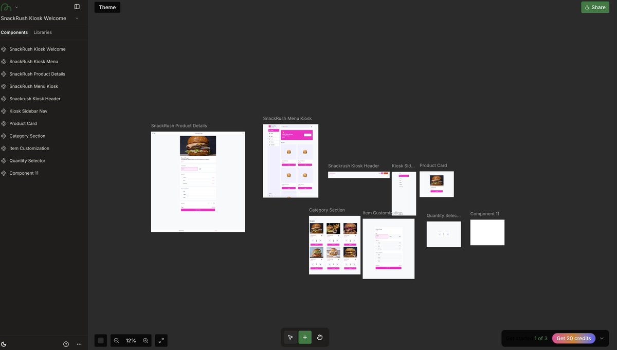 ituadesign's tweet image. People usually use AI to design things like landing pages, and basic cookie-cutter web apps.

AI can be used for a variety of experiences including designing fast-food chain order kiosk screens. 

I made this design using @MagicPathAI :
designs.magicpath.ai/v1/quietly-mea…