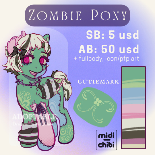 midi_chibi's tweet photo. Zombie Pony Adopt
Sb: 5 usd 
mi: +1 
ab: 20 usd [fullbody art] 
ab2: 50 usd [fullbody + icon/pfp art]
payment through paypal, venmo, or cashapp, Auction ends in 2 days
🔗 https://t.co/NANmowQeUR https://t.co/5AuXMqPhO5