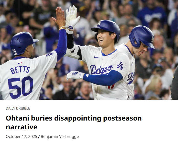 news4usonline's tweet image. Shohei Ohtani struggled this postseason—until the NLCS clincher. After walking the 1st batter, he struck out the next 3… then led off for the Dodgers with a HR. 1-0 Ohtani.
“It’s like a movie,” said one Japanese reporter.
Link in bio.
📸: Photo Courtesy
#Ohtani #Dodgers #NLCS