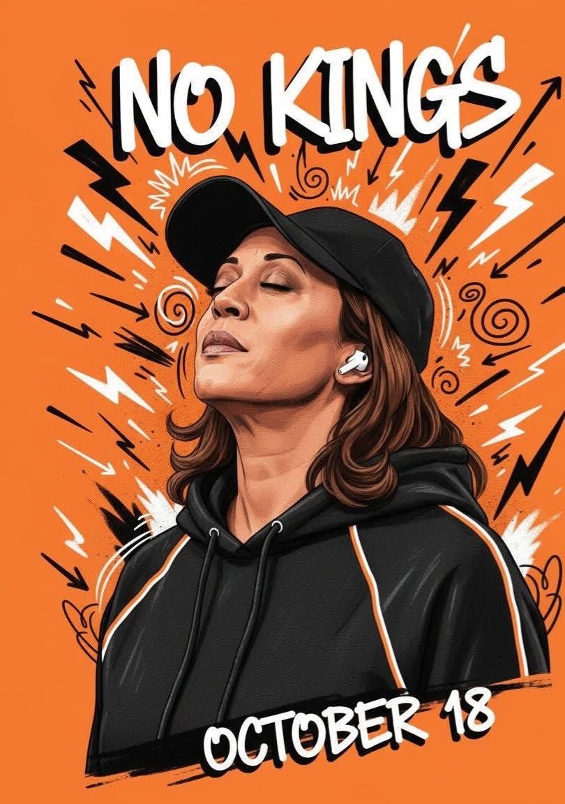 AnneS4Justice's tweet photo. Love this edit of Kamala Harris x No Kings! 

Credit: Geoffrey Preudhomme https://t.co/JqfbFg66NJ
