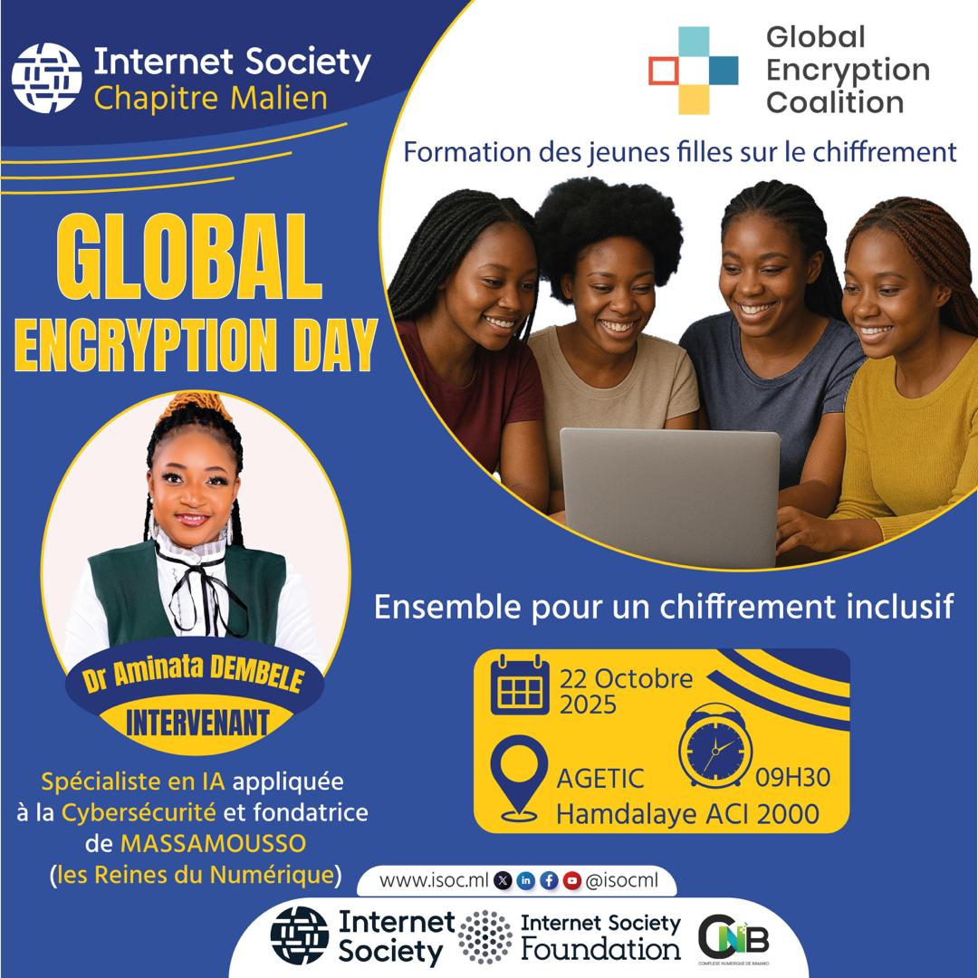 ISOC MALI, le chapitre malien d'Internet Society (@isocml) on Twitter photo #GED 2025
<a href="/isocml/">ISOC MALI, le chapitre malien d'Internet Society</a> célèbre le #GED2025 par la formation de 60 jeunes sur le rôle du #chiffrement dans la protection de la vie privée & la confiance numérique. Ensemble pour un chiffrement plus inclusif
<a href="/VictorNdonnang/">Victor Ndonnang</a> <a href="/globalencrypt/">Global Encryption Coalition</a> <a href="/ISOC_Foundation/">Internet Society Foundation</a> <a href="/internetsociety/">Internet Society</a> <a href="/KouyateAwezou/">Awezou Kouyate</a> #GED 2025
<a href="/isocml/">ISOC MALI, le chapitre malien d'Internet Society</a> célèbre le #GED2025 par la formation de 60 jeunes sur le rôle du #chiffrement dans la protection de la vie privée & la confiance numérique. Ensemble pour un chiffrement plus inclusif
<a href="/VictorNdonnang/">Victor Ndonnang</a> <a href="/globalencrypt/">Global Encryption Coalition</a> <a href="/ISOC_Foundation/">Internet Society Foundation</a> <a href="/internetsociety/">Internet Society</a> <a href="/KouyateAwezou/">Awezou Kouyate</a>