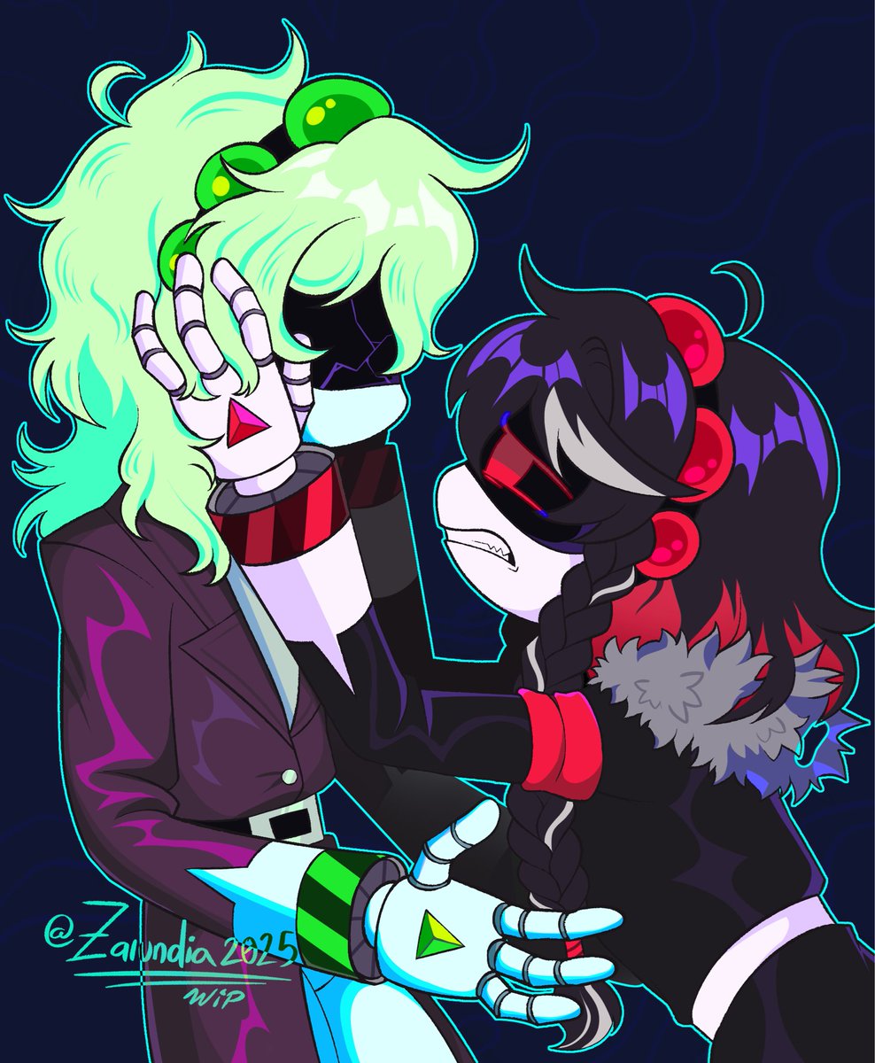 Zalundia's tweet image. I had to cut ties with my best friend but that&apos;s ok I&apos;m going shopping. Here is a WIP of my OCs 

#MurderDrones #MurderdronesOC #MurderdronesOCs