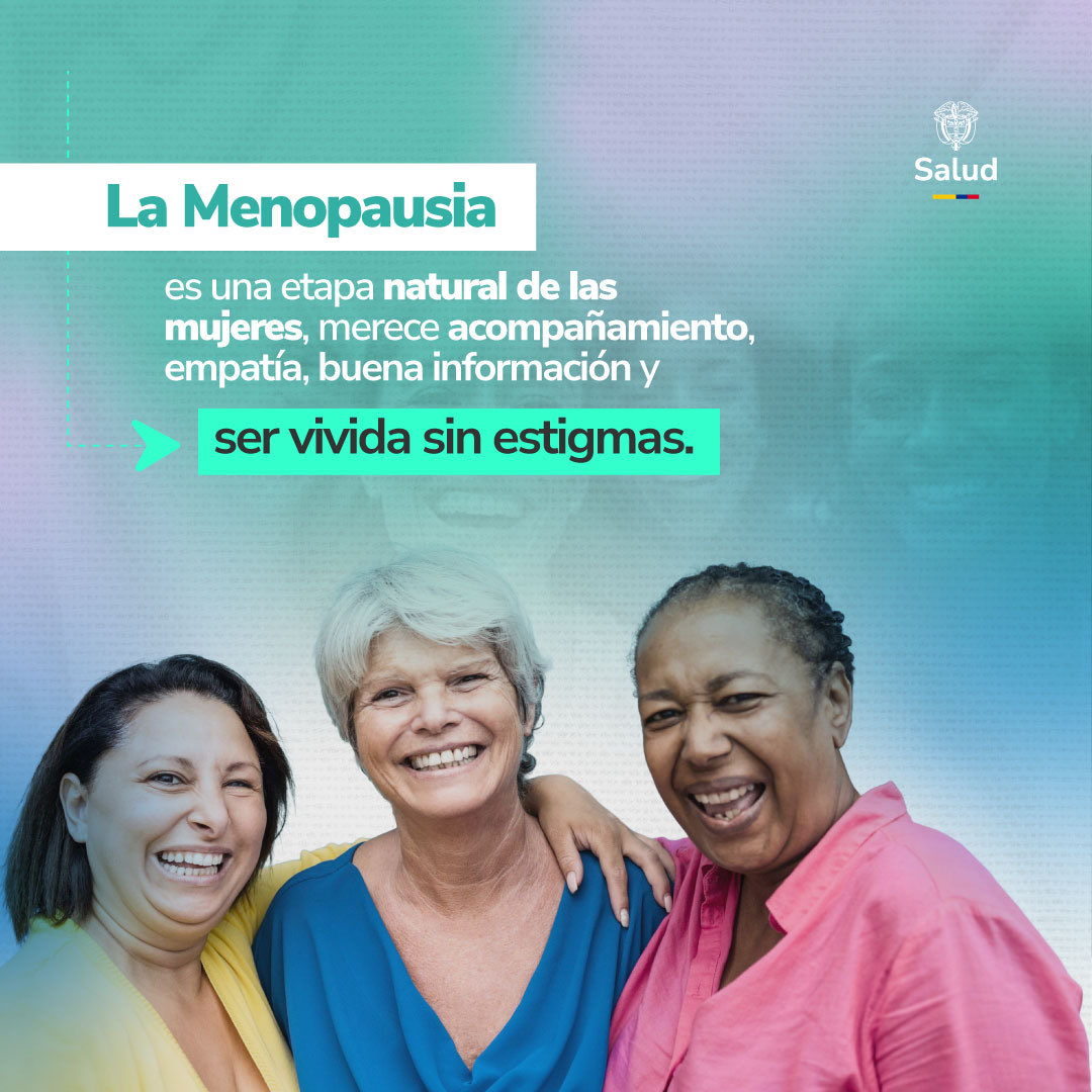 MinSaludCol's tweet photo. El climaterio y la menopausia no nos detiene, nos transforma.  
Es una etapa natural de la mujer, que requiere ser vivida libre de estigmas

 Alimentación saludable, actividad física y bienestar emocional son claves.
#DíaMundialDeLaMenopausia #MenopausiaSinEstigmas https://t.co/bK41AOTQWK