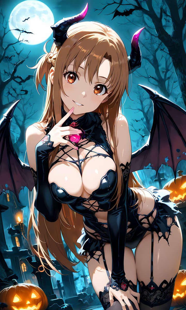 🦇🧛‍♂️貴方を虜に💘ハロウィンコス🧙‍♀️🐈‍⬛
🕯🎃*⸜𝑯𝒂𝒑𝒑𝒚 𝑯𝒂𝒍𝒍𝒐𝒘𝒆𝒆𝒏⸝*👻🍬
《ψ小悪魔アスナψ》
 #SAOガールズ #SAOIF #AIイラスト
 #ハロウィン