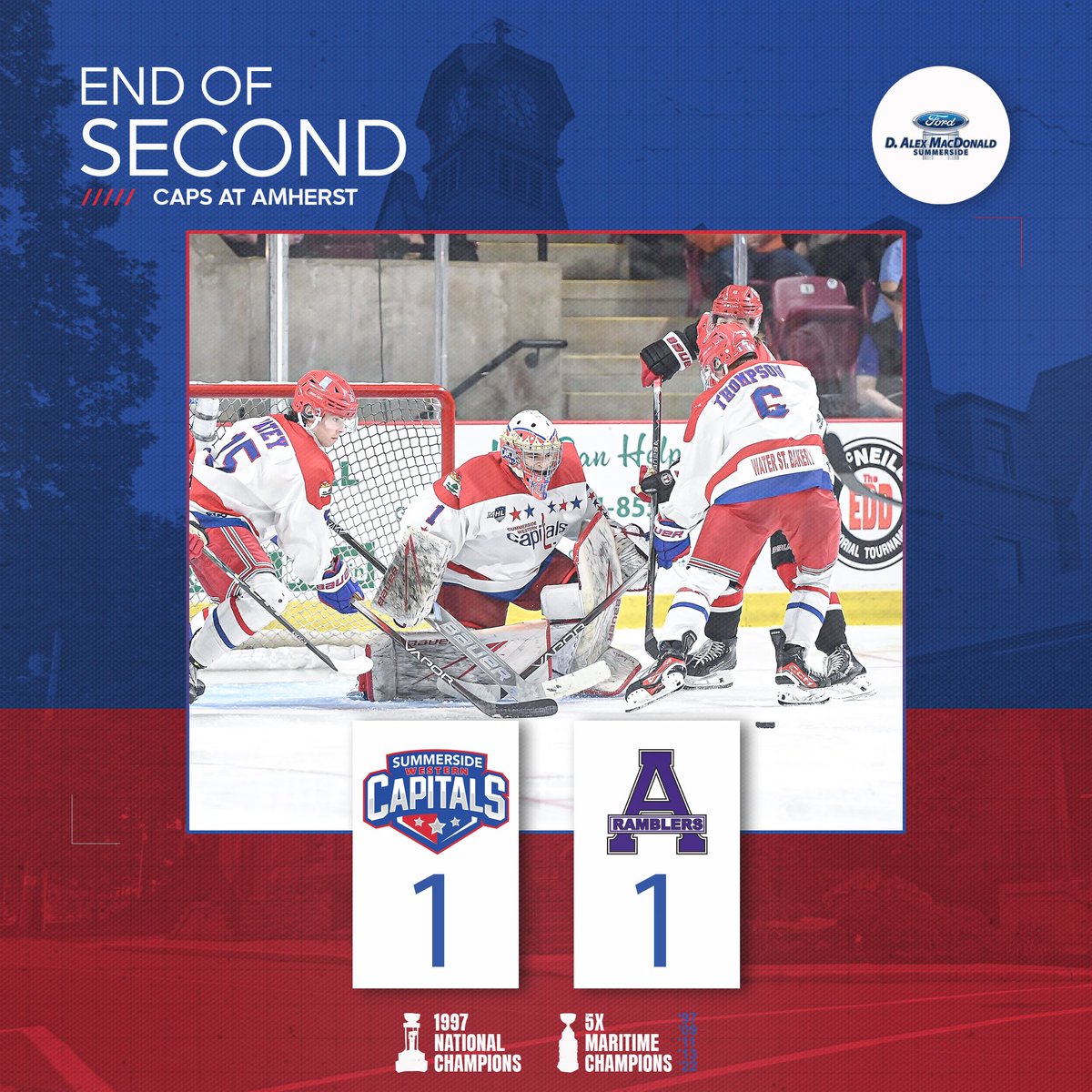 Caps and Amherst tied 1 - 1 heading to the 3rd. #CapsArmy