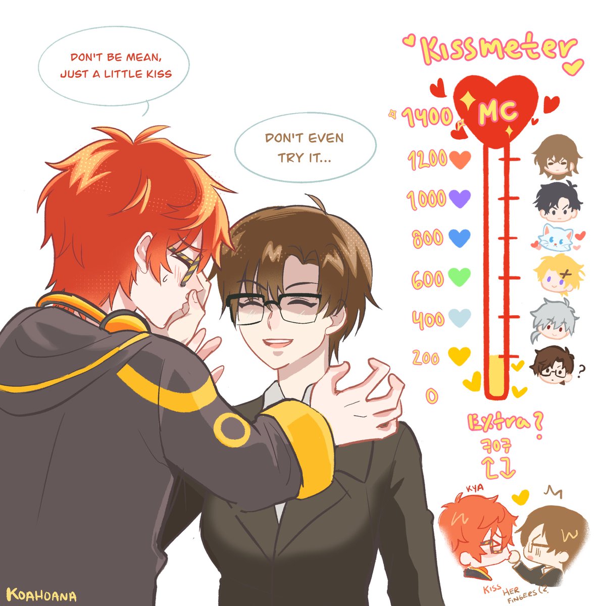 Jaehee doesn't like the idea.. 
but she got a kiss on her fingers 🤭

//I'll try to make everyone's reactions as canon as possible, (I think) but they'll get kisses in different places! Hehe 😈 
#mysticmessenger