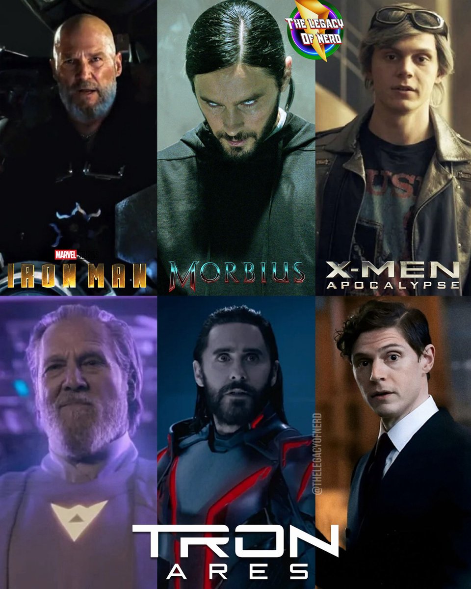 thelegacyofnerd's tweet image. From Marvel to Tron
Jeff Bridges:
Tron: Kevin Flynn
Marvel- Iron Man: Obidiah Stane Iron Monger
Jared Leto:
Tron: Ares
Marvel - Morbius
Evan Peters
Tron: Ares - Julian Dillinger
Marvel - X-Men - Quicksilver