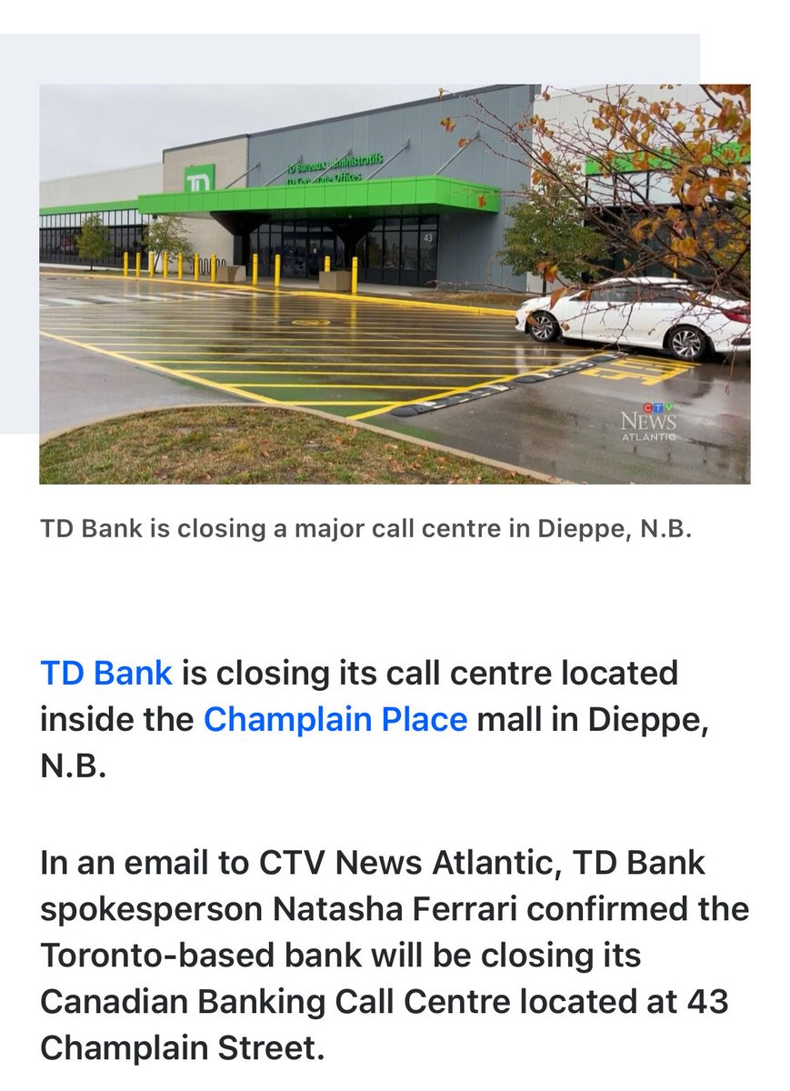 Another 575 jobs lost in Canada 🇨🇦 
A TD call centre in Dieppe, New Brunswick