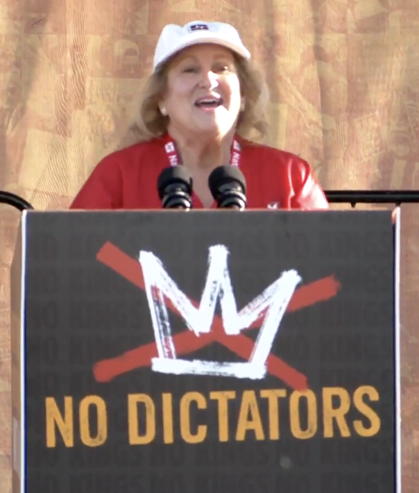 CalNurses's tweet image. The Trump administration wants profiteering health care corporations and fascist crackdowns. But union nurses know what America really needs: #MedicareForAll and #NoKings!

Sandy Reding, RN and CNA president reminds us: "Together, we can show them who’s really in charge!"
