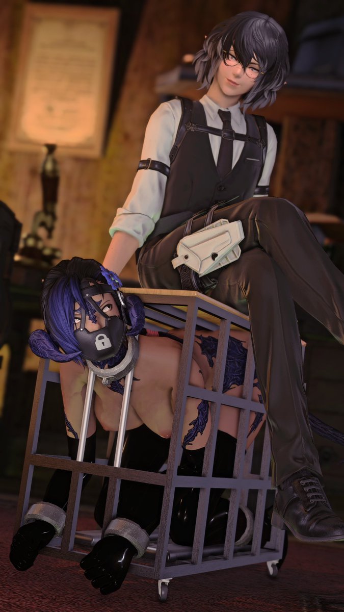 Day 18: Tiny 
"For someone who was boasting about how much taller they are, you seem to fit into that tiny cage quite well..."

#Au_ra #Xaela #ffxivnsfw #ffxivlewd #GPOSERSNSFW